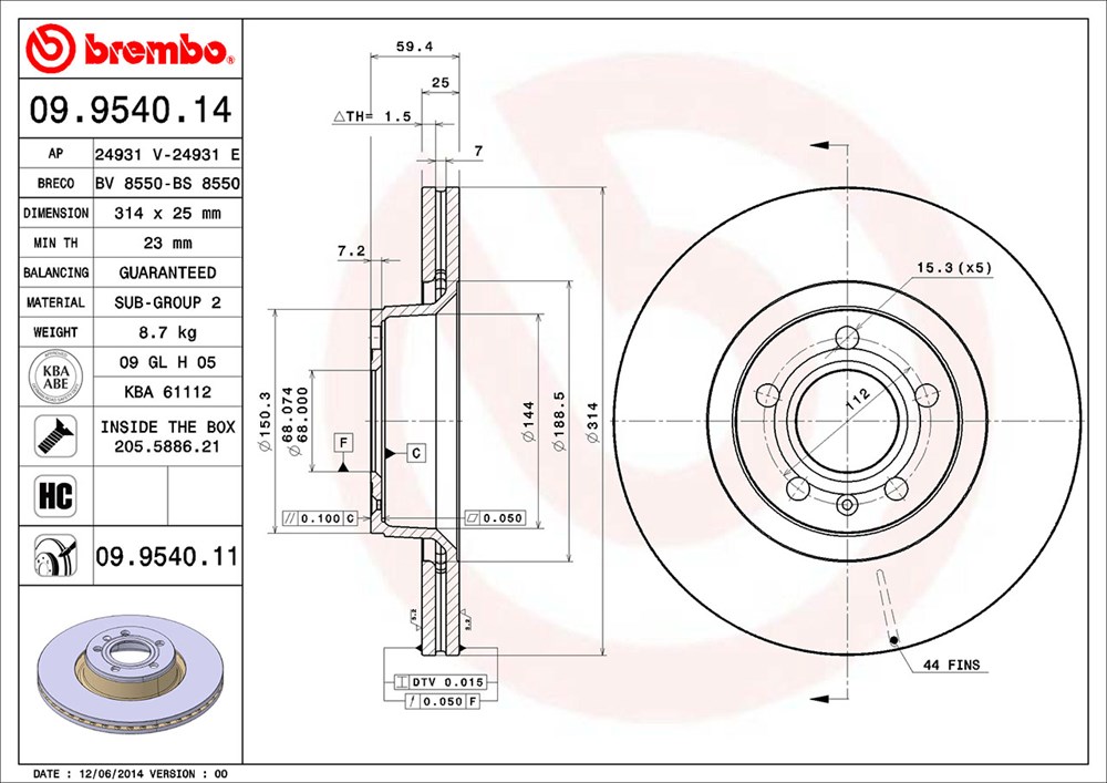 Tarcza hamulcowa BREMBO 09.9540.11