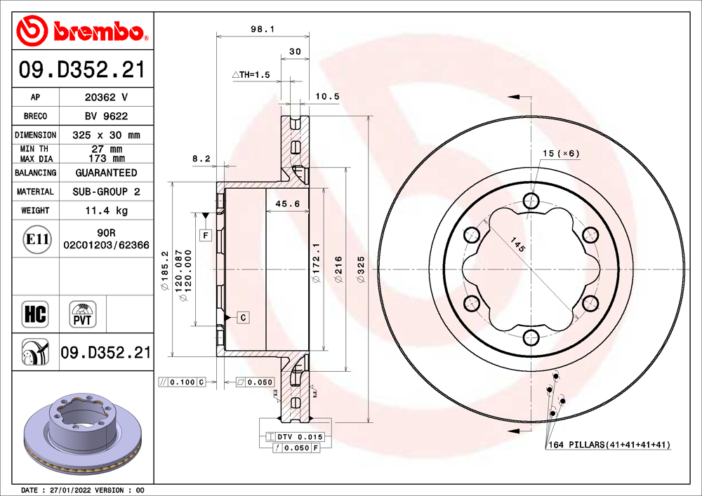 Tarcza hamulcowa BREMBO 09.D352.21