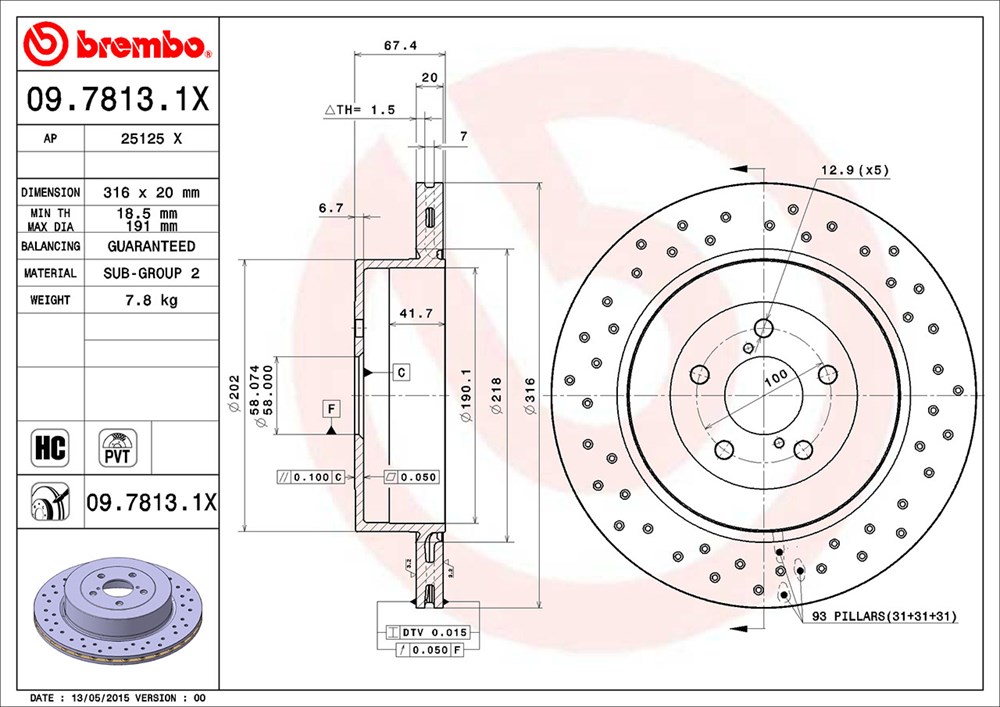 Tarcza hamulcowa BREMBO 09.7813.1X