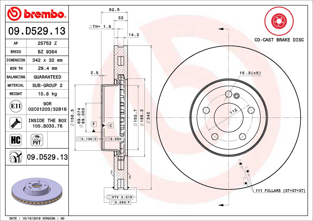 Tarcza hamulcowa BREMBO 09.D529.13