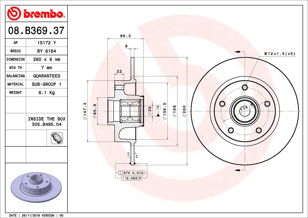 Tarcza hamulcowa BREMBO 08.B369.37