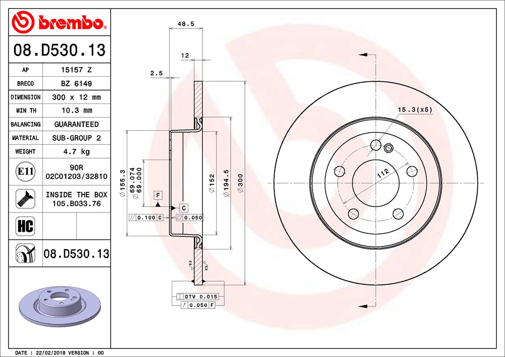 Tarcza hamulcowa BREMBO 08.D530.13