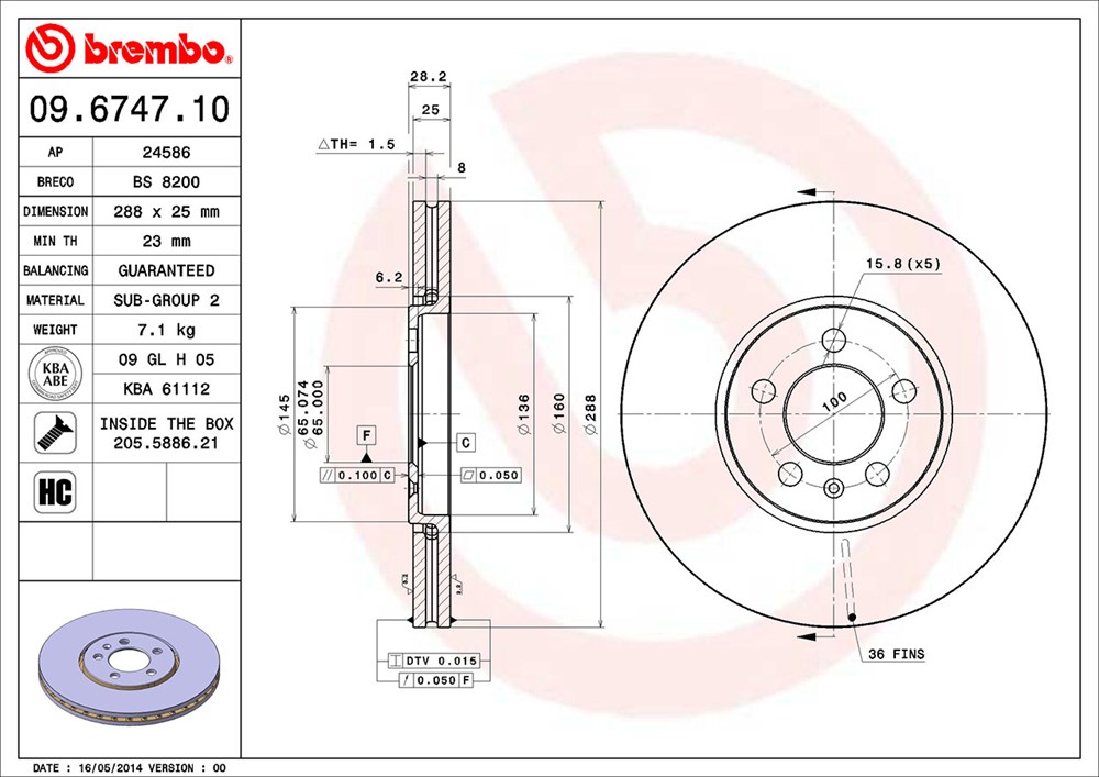 Tarcza hamulcowa BREMBO 09.6747.10