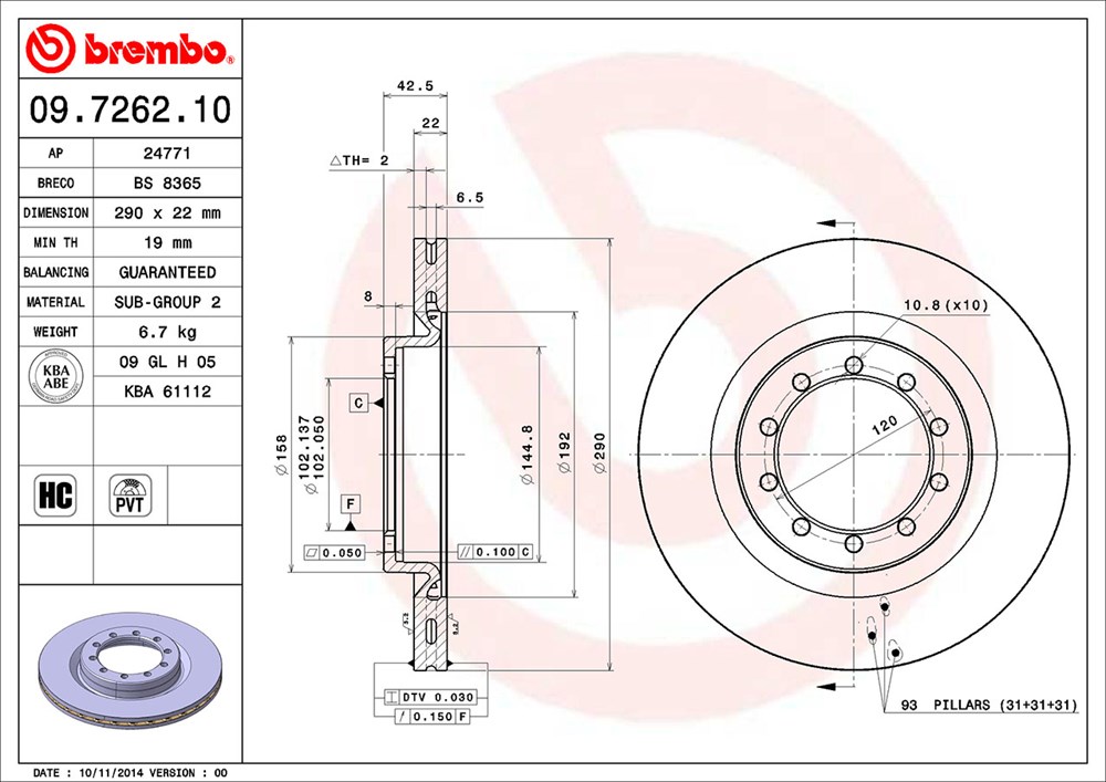 Tarcza hamulcowa BREMBO 09.7262.10