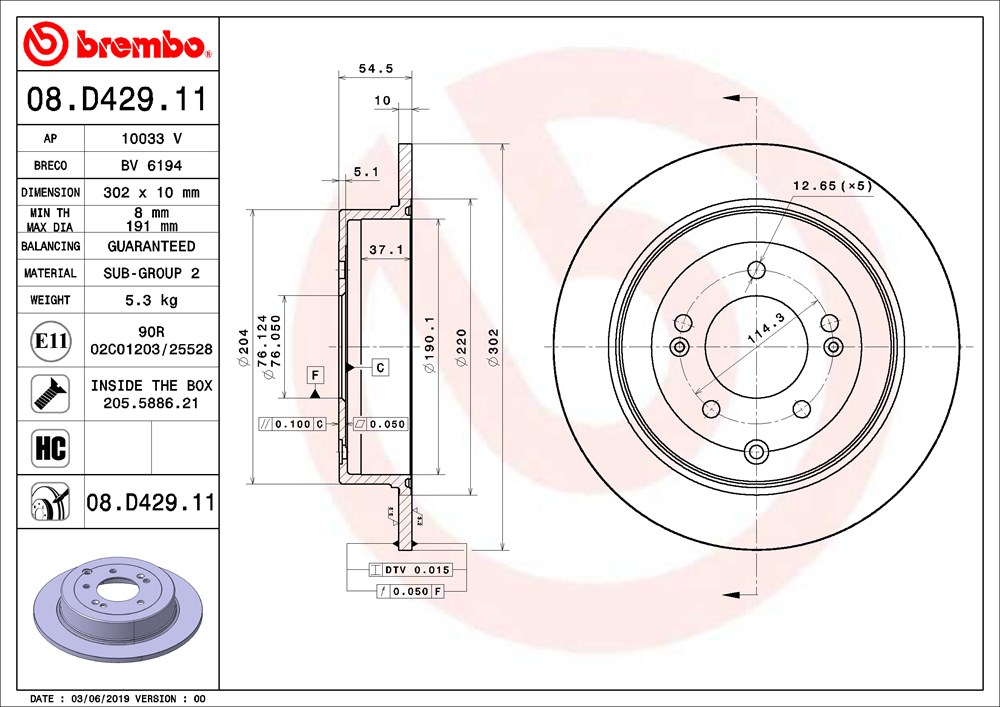 Tarcza hamulcowa BREMBO 08.D429.11