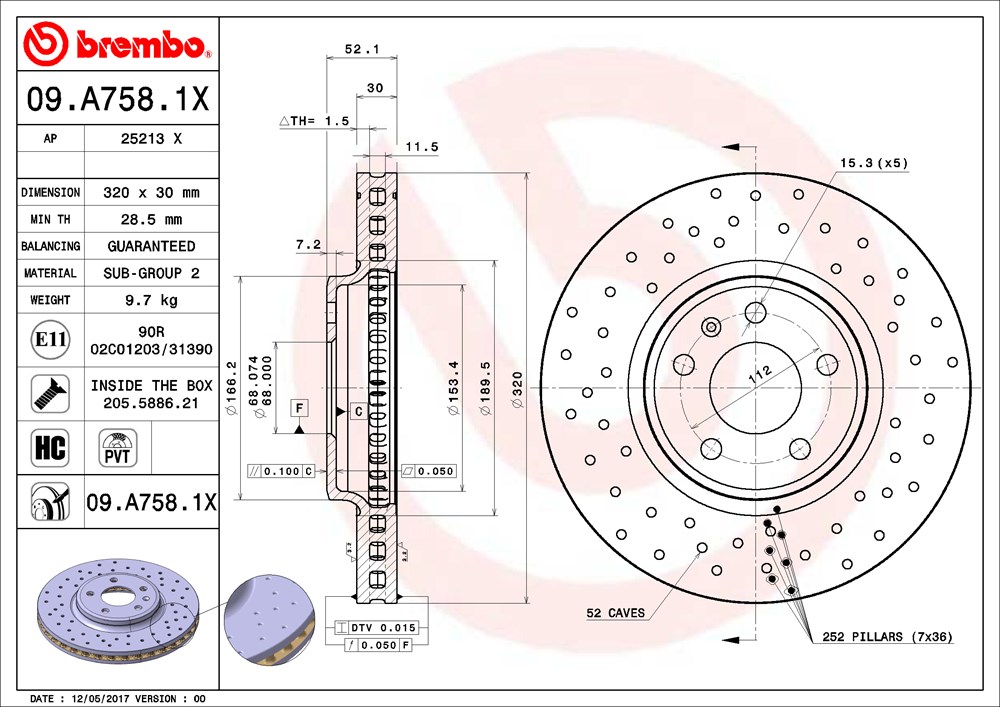 Tarcza hamulcowa BREMBO 09.A758.1X