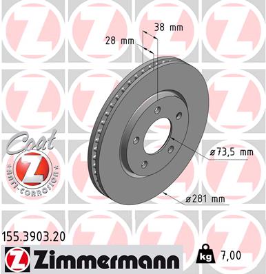 Tarcza hamulcowa ZIMMERMANN 155.3903.20