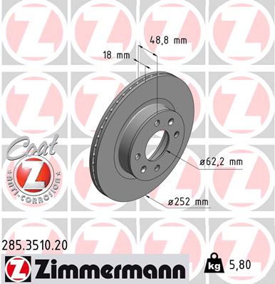 Tarcza hamulcowa ZIMMERMANN 285.3510.20