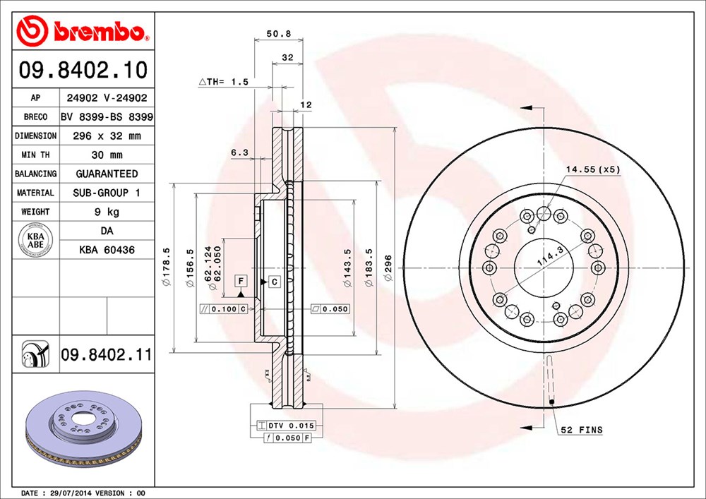 Tarcza hamulcowa BREMBO 09.8402.11