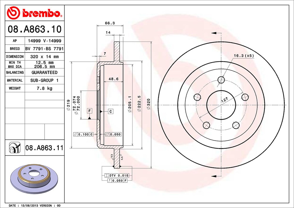 Tarcza hamulcowa BREMBO 08.A863.11