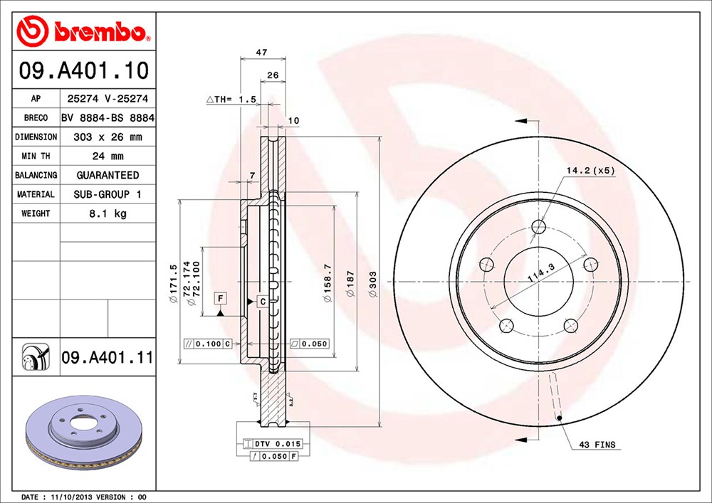 Tarcza hamulcowa BREMBO 09.A401.11