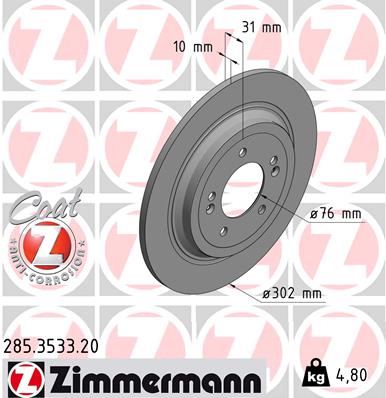 Tarcza hamulcowa ZIMMERMANN 285.3533.20