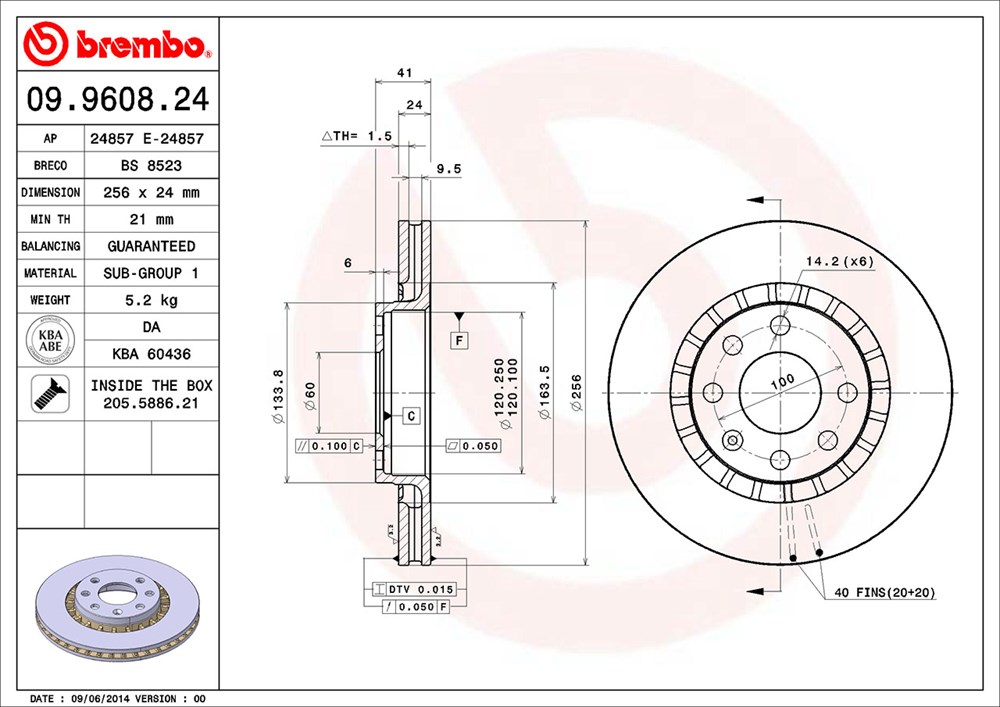 Tarcza hamulcowa BREMBO 09.9608.24