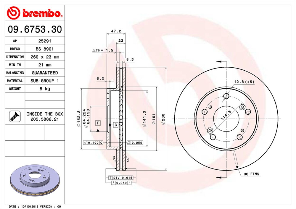 Tarcza hamulcowa BREMBO 09.6753.30