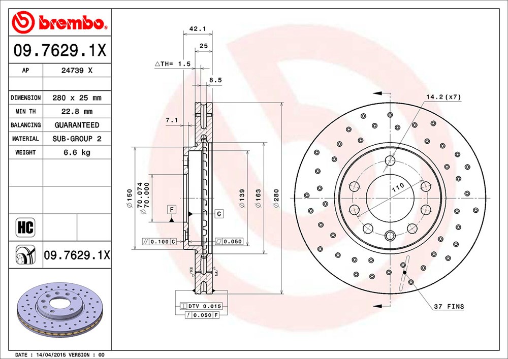 Tarcza hamulcowa BREMBO 09.7629.1X