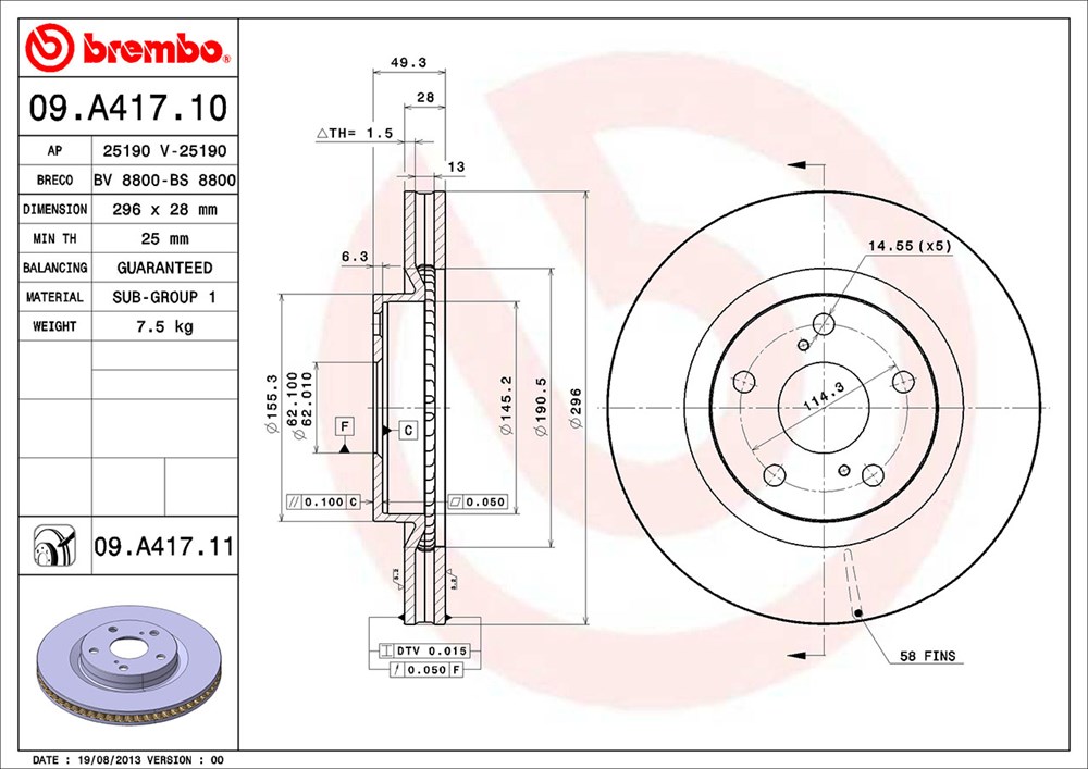 Tarcza hamulcowa BREMBO 09.A417.11