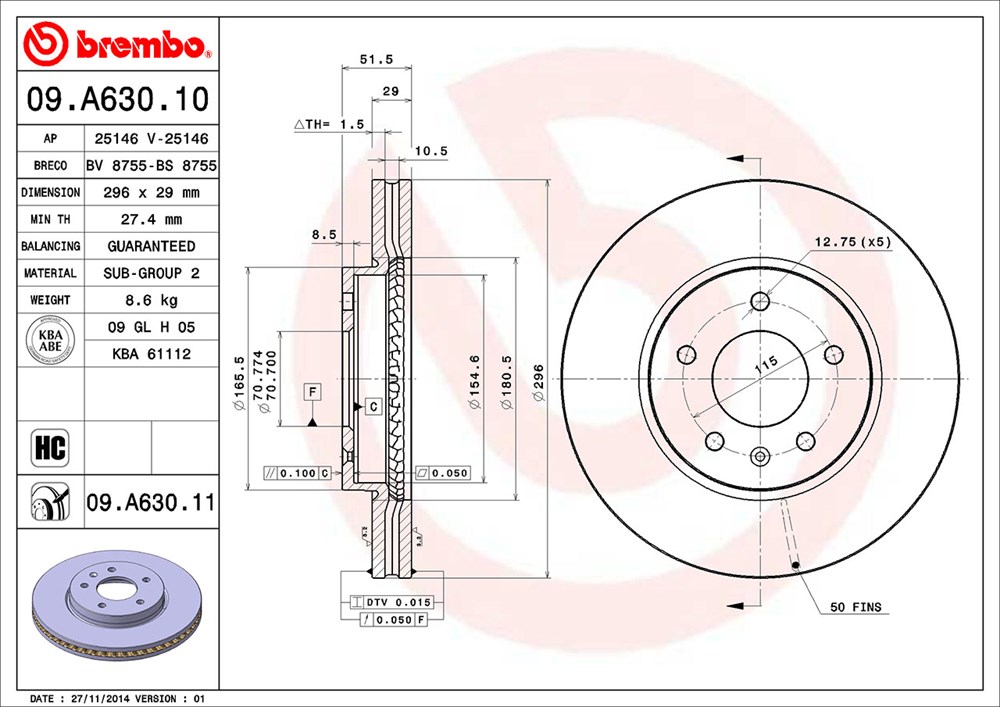 Tarcza hamulcowa BREMBO 09.A630.10