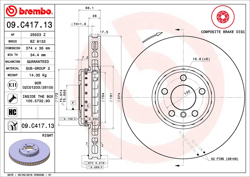 Tarcza hamulcowa BREMBO 09.C417.13