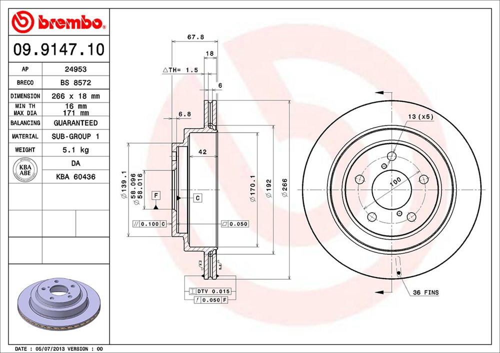 Tarcza hamulcowa BREMBO 09.9147.10