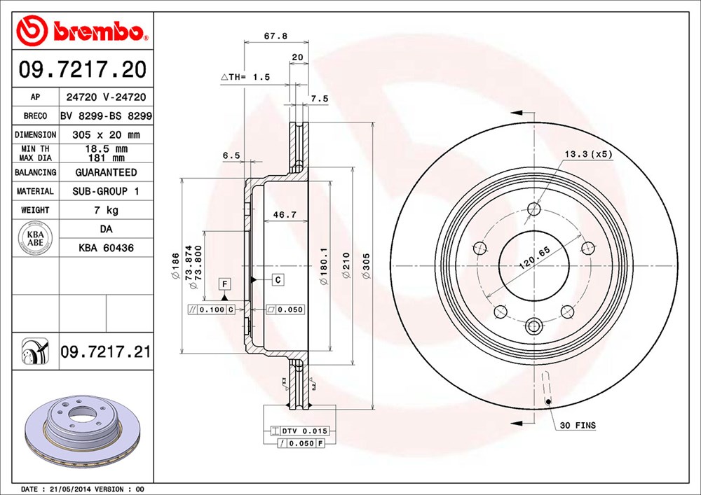 Tarcza hamulcowa BREMBO 09.7217.21