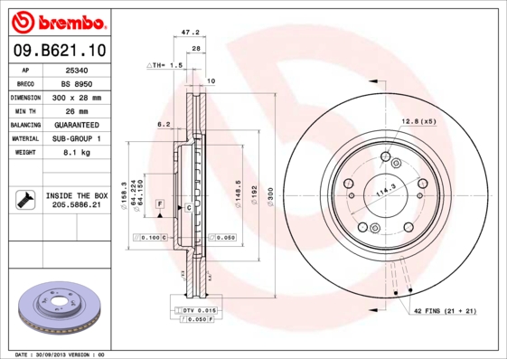 Tarcza hamulcowa BREMBO 09.B621.10