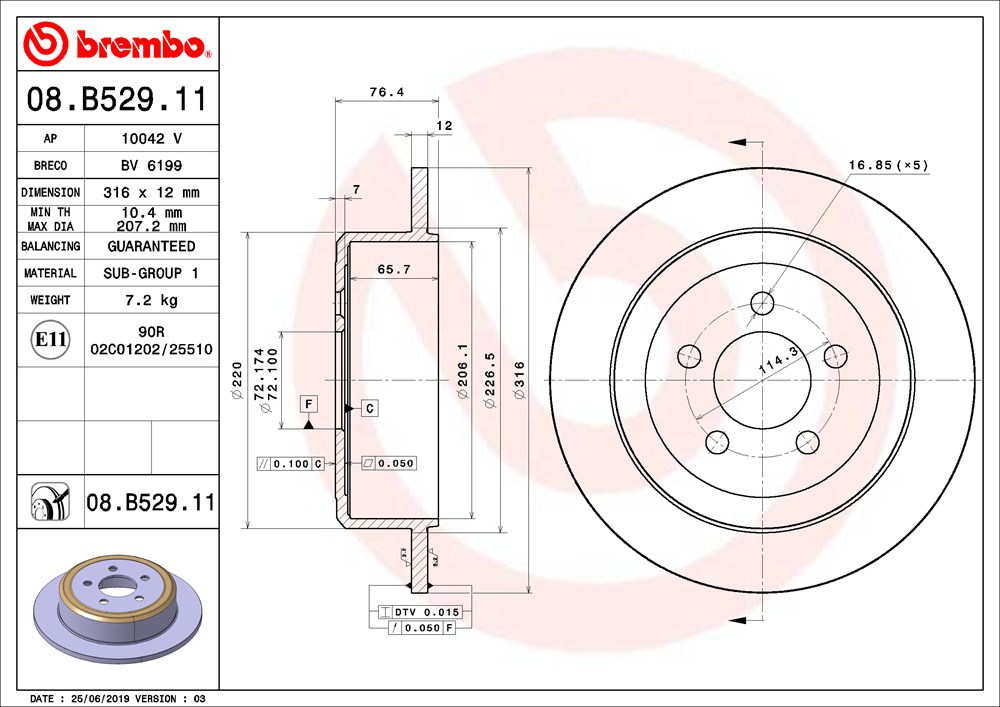 Tarcza hamulcowa BREMBO 08.B529.11