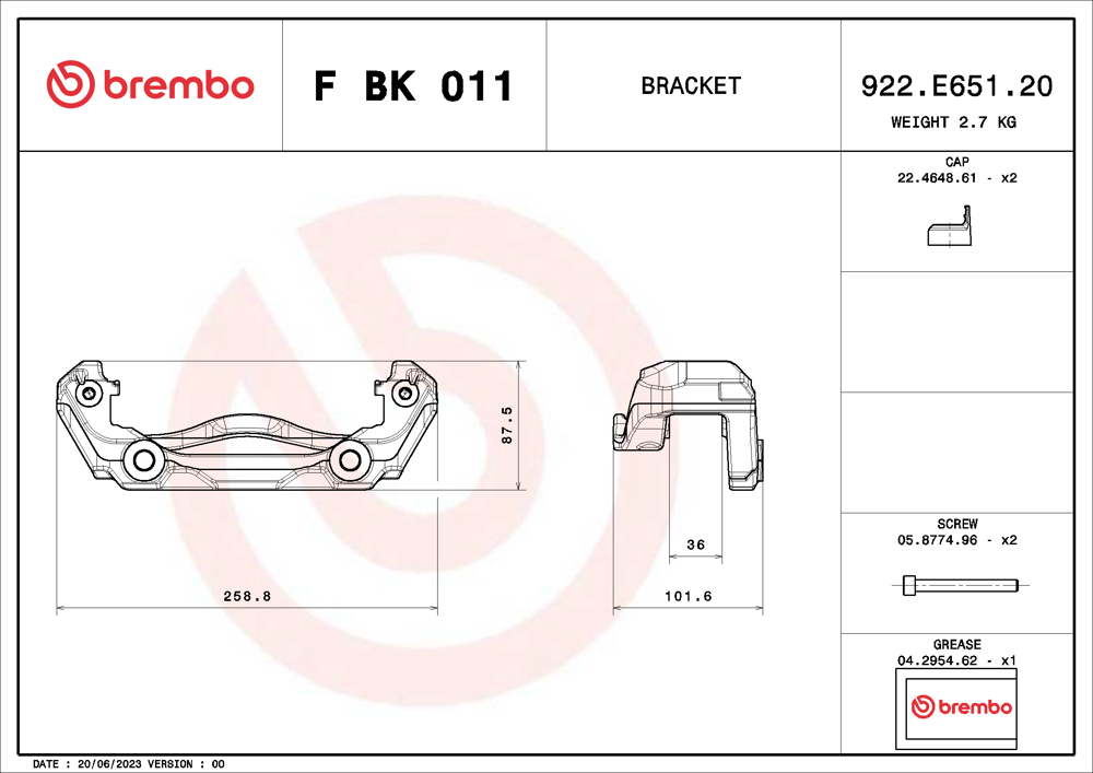 Mocowanie zacisku hamulca - zestaw BREMBO F BK 011