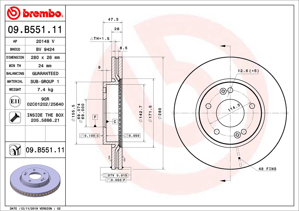 Tarcza hamulcowa BREMBO 09.B551.11