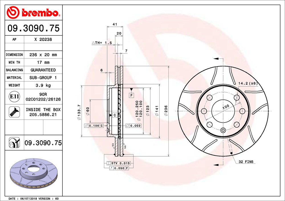 Tarcza hamulcowa BREMBO 09.3090.75