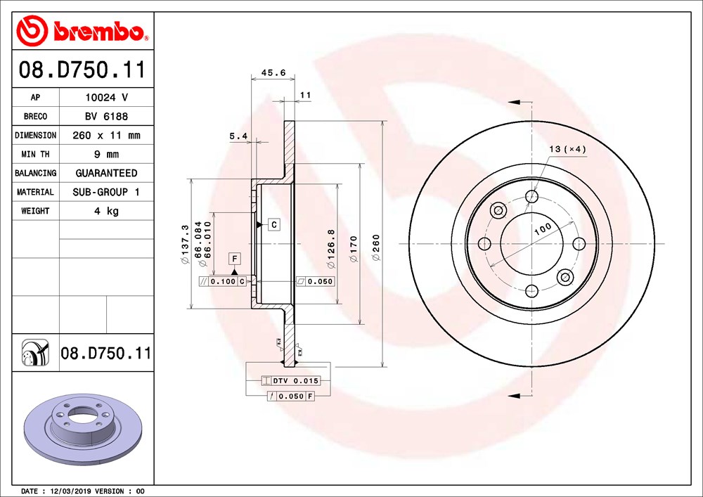 Tarcza hamulcowa BREMBO 08.D750.11
