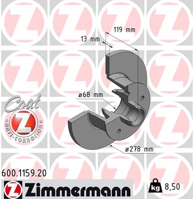 Tarcza hamulcowa ZIMMERMANN 600.1159.20