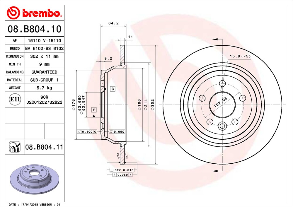 Tarcza hamulcowa BREMBO 08.B804.11