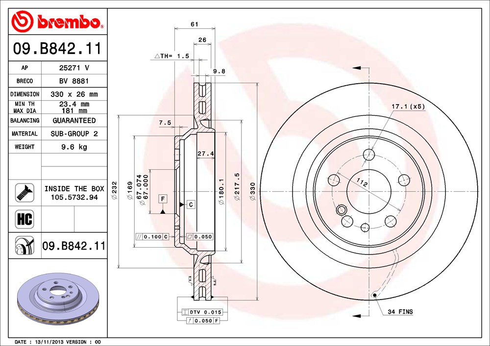 Tarcza hamulcowa BREMBO 09.B842.11