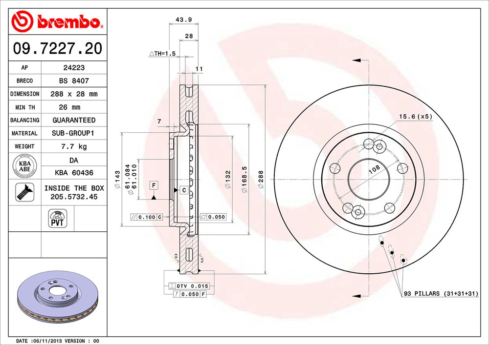 Tarcza hamulcowa BREMBO 09.7227.20