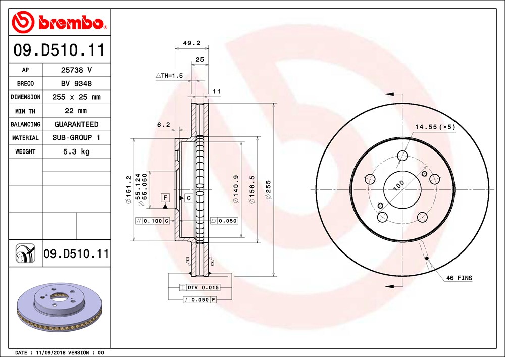 Tarcza hamulcowa BREMBO 09.D510.11