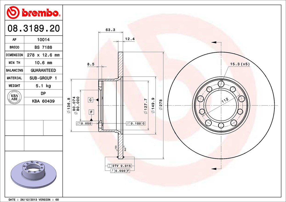 Tarcza hamulcowa BREMBO 08.3189.20