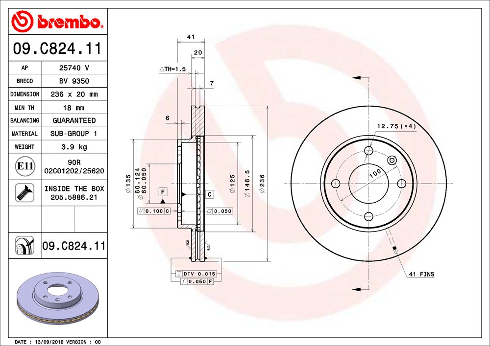 Tarcza hamulcowa BREMBO 09.C824.11