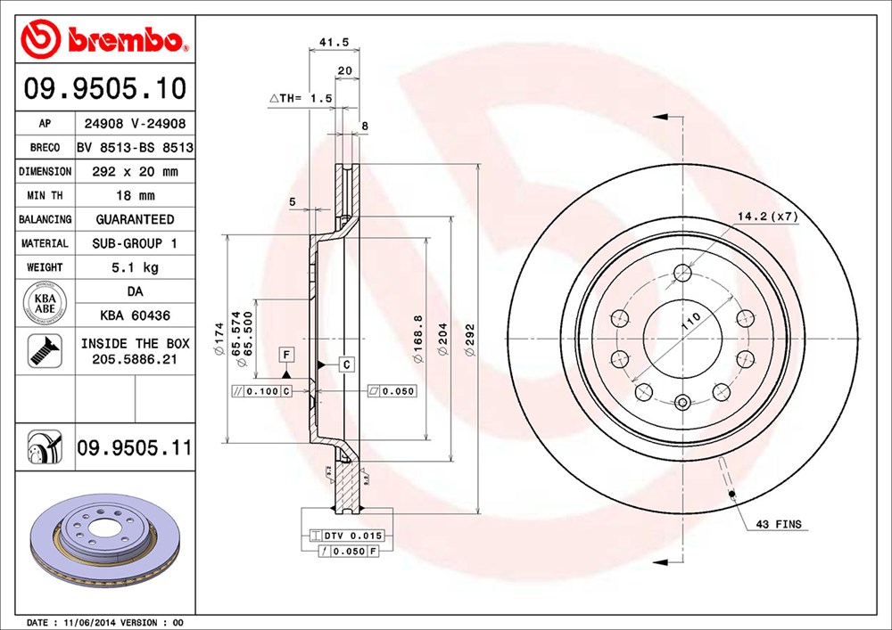 Tarcza hamulcowa BREMBO 09.9505.11