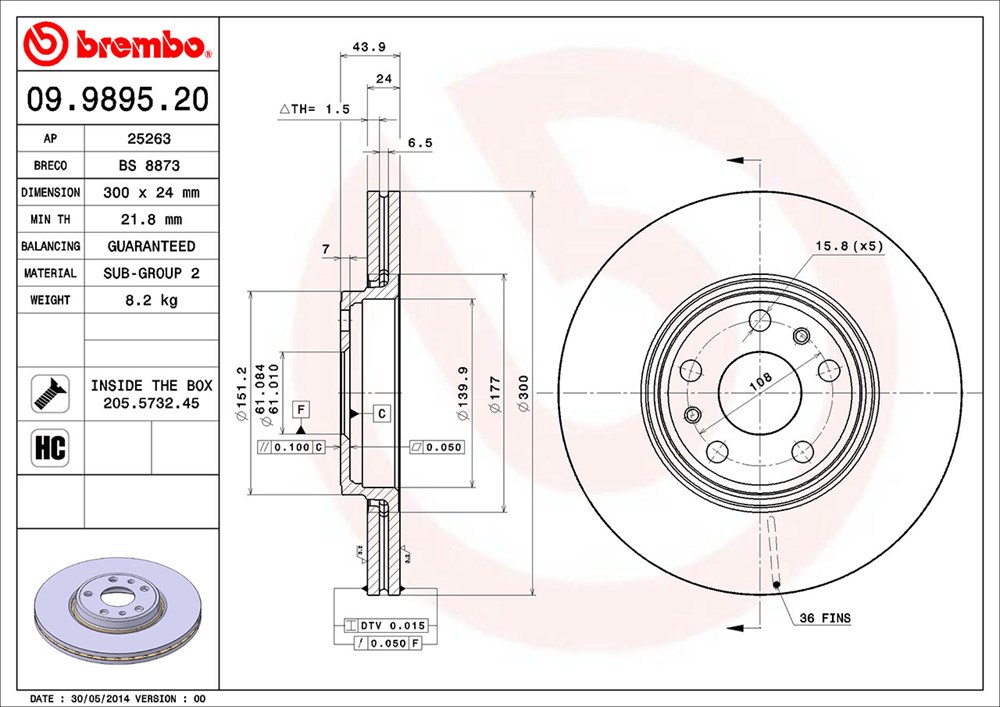 Tarcza hamulcowa BREMBO 09.9895.20