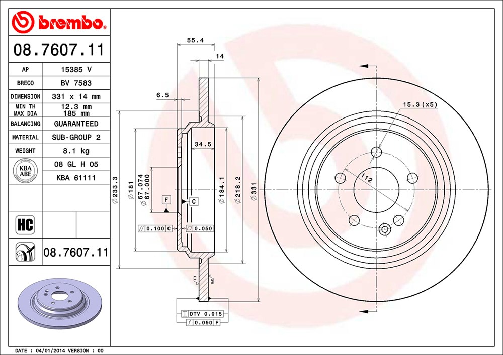 Tarcza hamulcowa BREMBO 08.7607.11