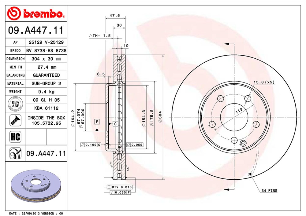 Tarcza hamulcowa BREMBO 09.A447.11