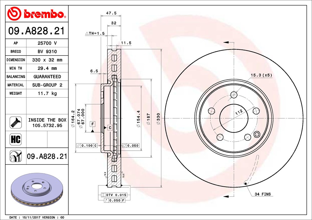 Tarcza hamulcowa BREMBO 09.A828.21