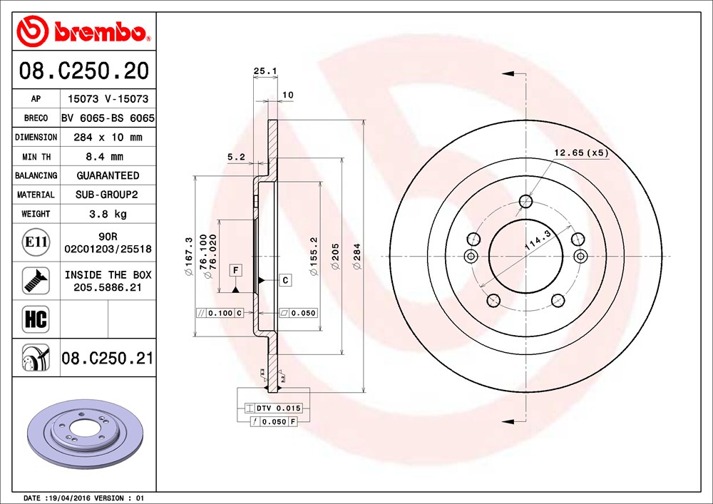 Tarcza hamulcowa BREMBO 08.C250.21