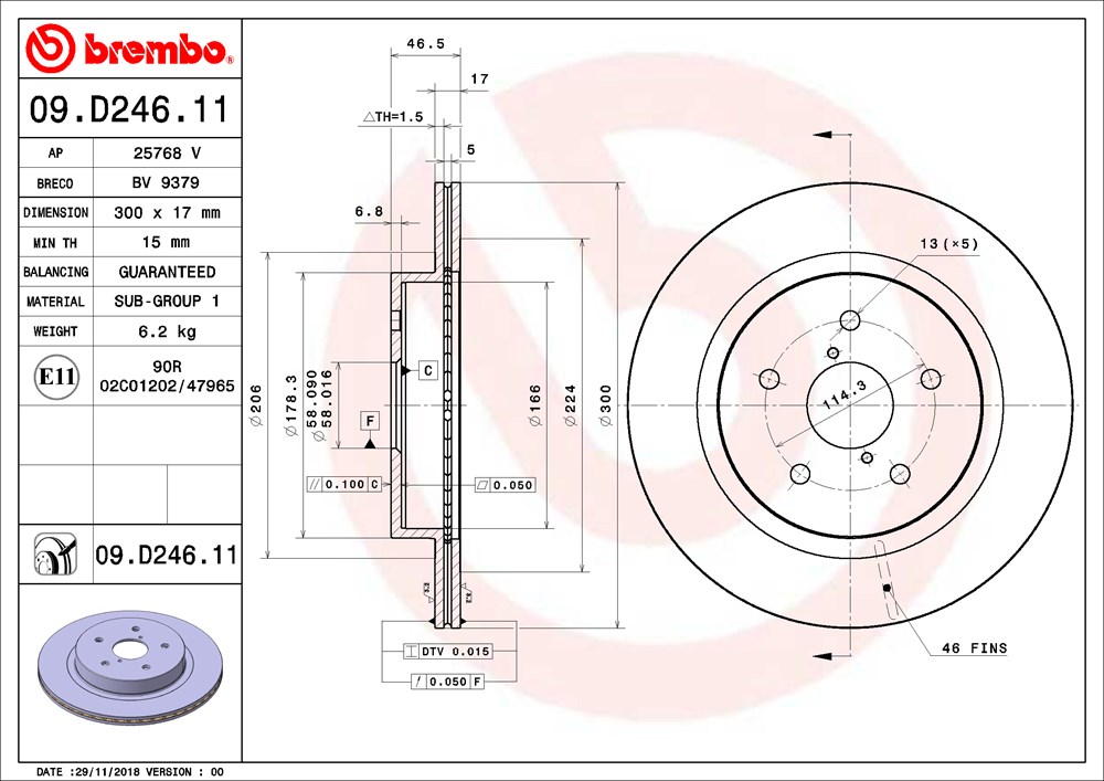Tarcza hamulcowa BREMBO 09.D246.11