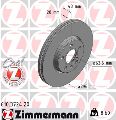 Tarcza hamulcowa ZIMMERMANN 610.3724.20