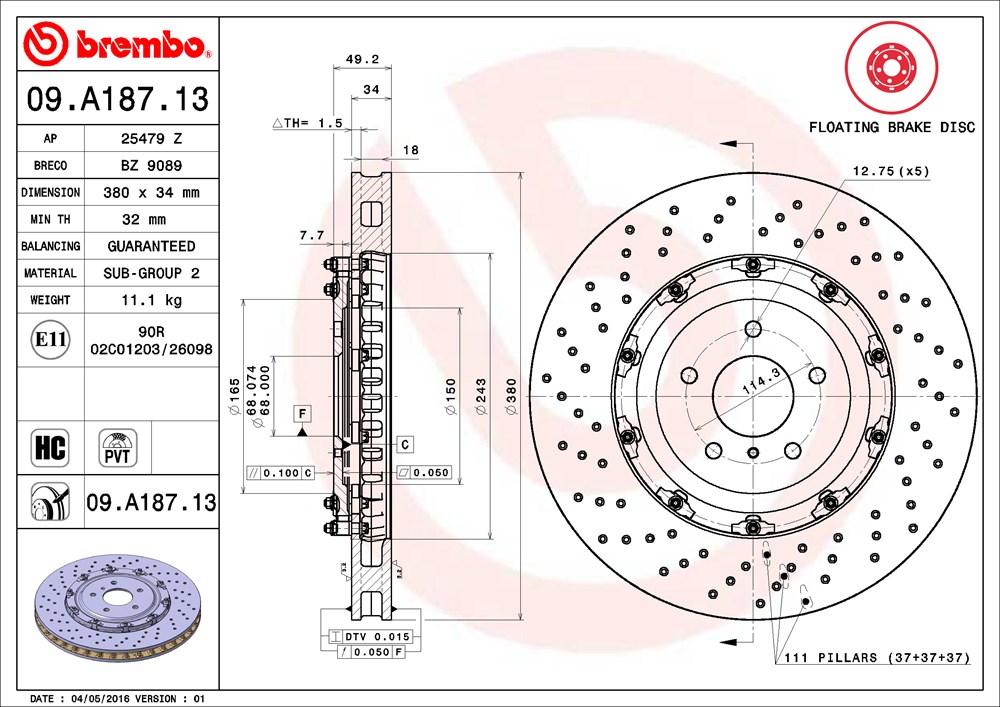 Tarcza hamulcowa BREMBO 09.A187.13