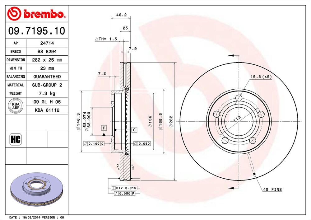 Tarcza hamulcowa BREMBO 09.7195.10