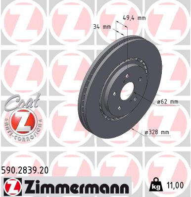 Tarcza hamulcowa ZIMMERMANN 590.2839.20