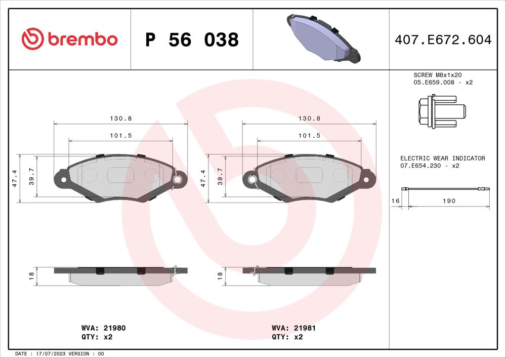 Klocki hamulcowe BREMBO P 56 038