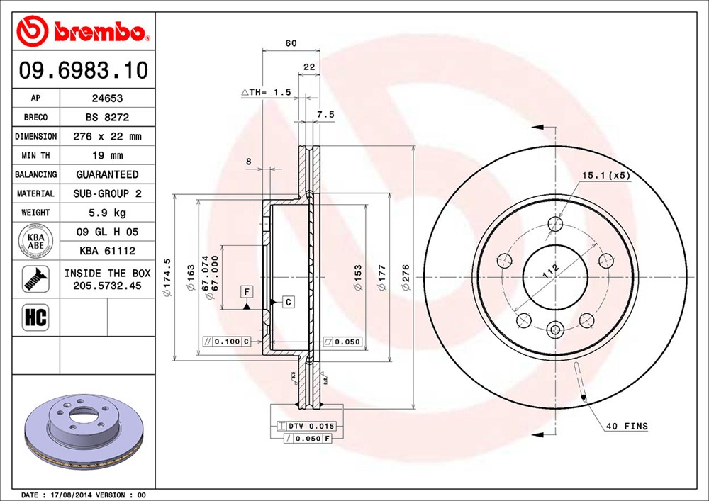 Tarcza hamulcowa BREMBO 09.6983.10